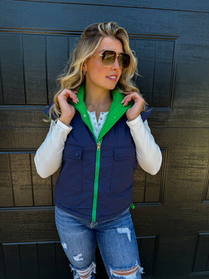 MADDOX REVERSIBLE PUFFER VEST: BLACK/IVORY