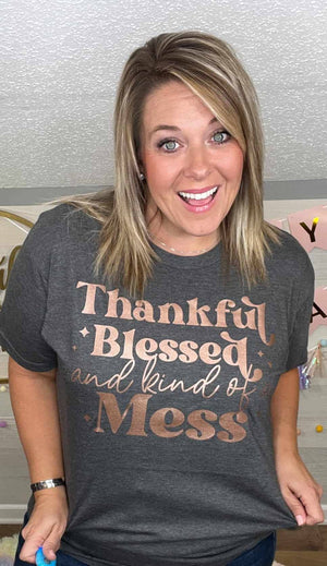 NEW FALL THANKFUL BLESSED GRAPHIC TEE