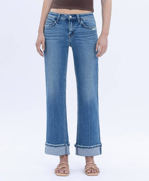 Lovervet Mid Rise Cuffed Ankle Slim Wide Jeans