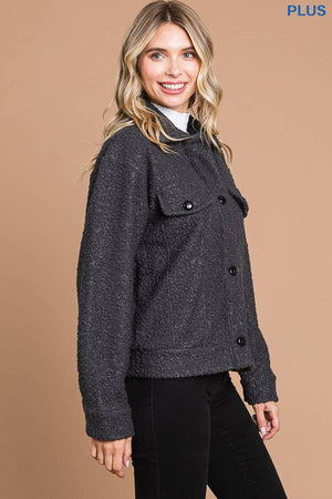 Boucle' Teddy Trucker Jacket in Charcoal