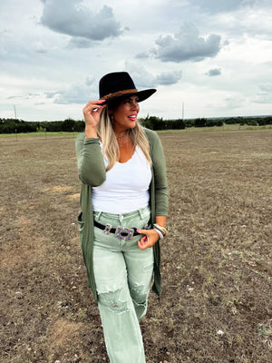 SIERRA RIBBED CARDIGANS: OLIVE