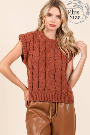 Curvy Cable Knit Sweater Vest in Red
