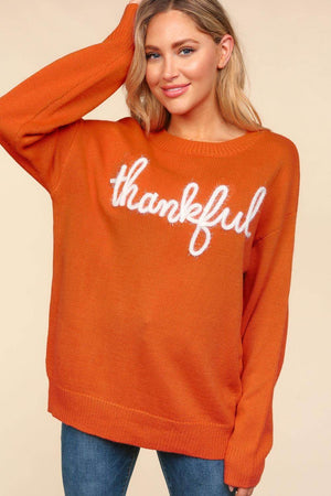 Embroidered Thankful Sweater