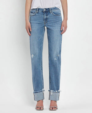 Lovervet Mid Rise Cuffed Straight Jeans - Evermore