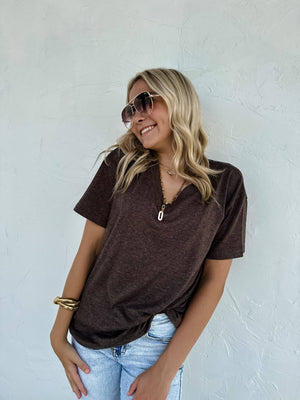 SADIE SOFT & SLOUCHY BOYFRIEND TEE: BROWN