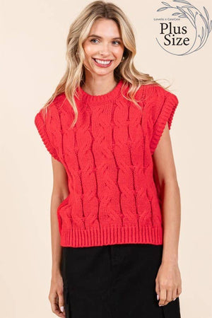 Curvy Cable Knit Sweater Vest in Avocado