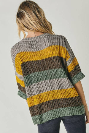 COLORBLOCK STRIPE THICK COZY KNIT SWEATER: DUSTY BROWN