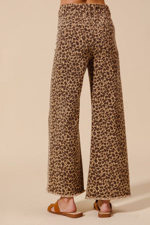 Mid Rise Wide Leg Leopard Twill Denim
