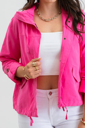 PLUS SNAP BUTTON ZIP UP HOODED JACKET: LIGHT OLIVE