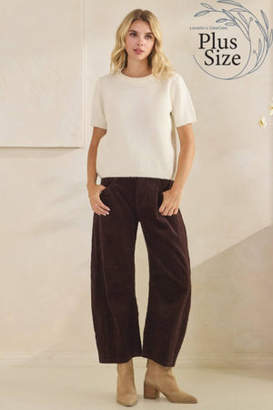 Corduroy Barrel-Leg Pants - Black