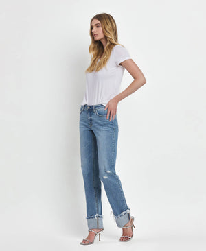Lovervet Mid Rise Cuffed Straight Jeans - Evermore
