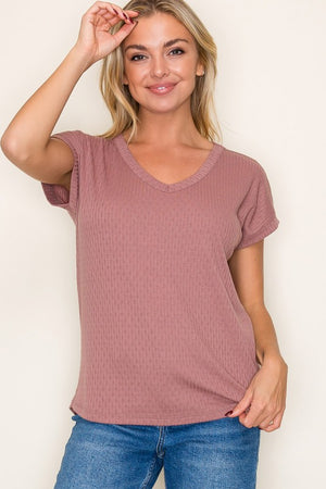 Dusty Rose Pointelle V- neck Top