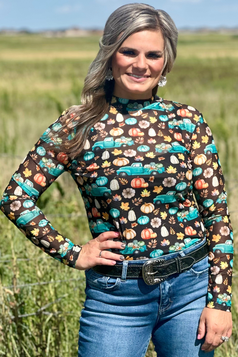 Take Me To The Pumpkin Patch Mesh Top