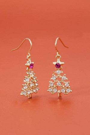 GOLD RHINESTONE X-MAS TREE EARRINGS