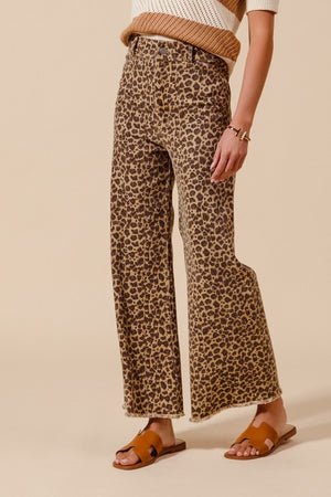 Mid Rise Wide Leg Leopard Twill Denim
