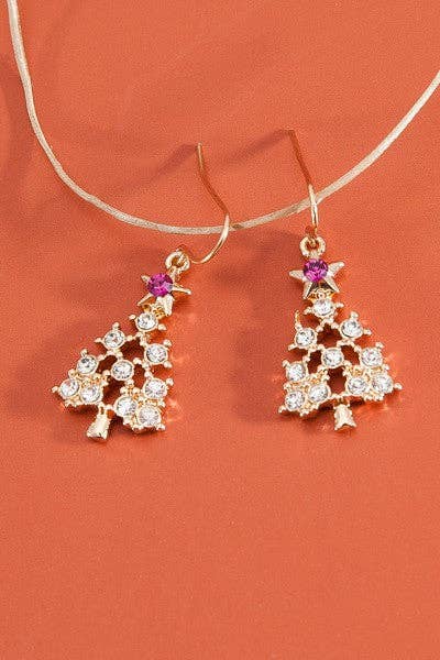 GOLD RHINESTONE X-MAS TREE EARRINGS
