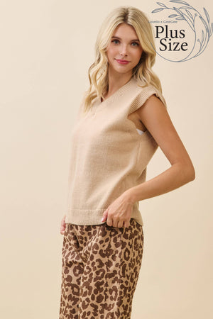 Curvy Classic V-Neck Sweater Vest in Chestnut