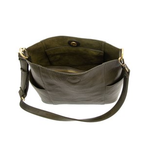 Joy Susan Kaleigh Side Pocket Bucket Bag - Dark Moss