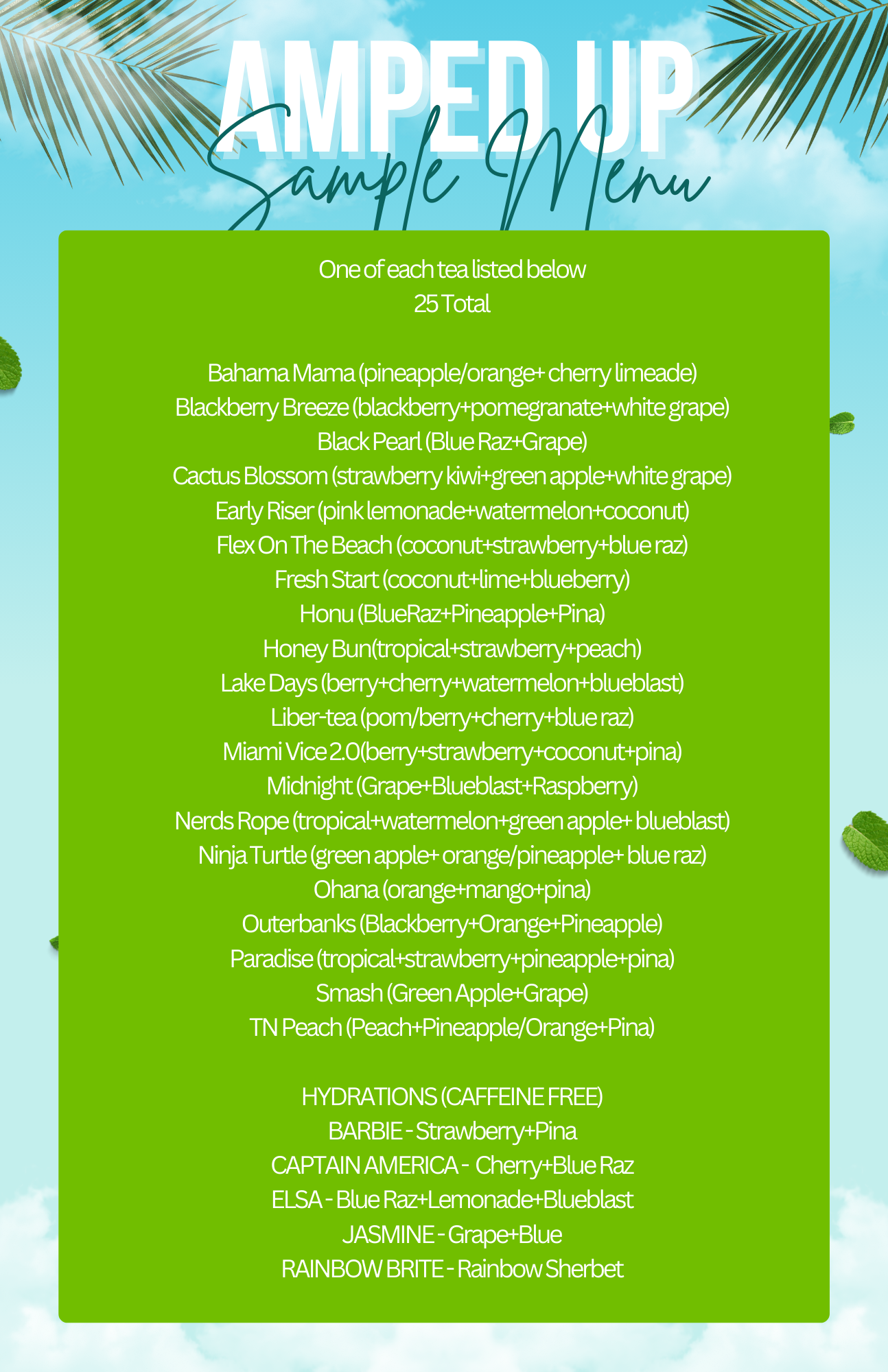 Amped Up Hydration MixTeas - Multiple Flavors - Caffeine Free