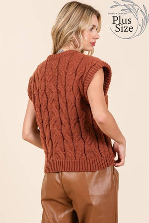 Curvy Cable Knit Sweater Vest in Red