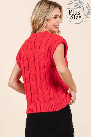 Curvy Cable Knit Sweater Vest in Black