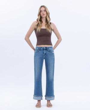 Lovervet Mid Rise Cuffed Ankle Slim Wide Jeans
