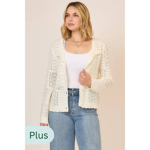 Open Light Quilt Knit Cardigan : Cream