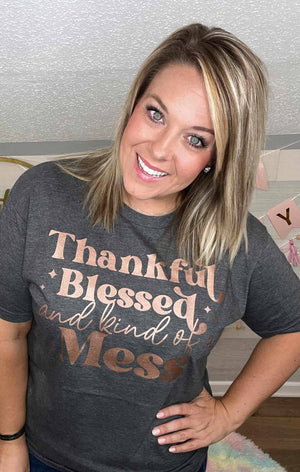 NEW FALL THANKFUL BLESSED GRAPHIC TEE