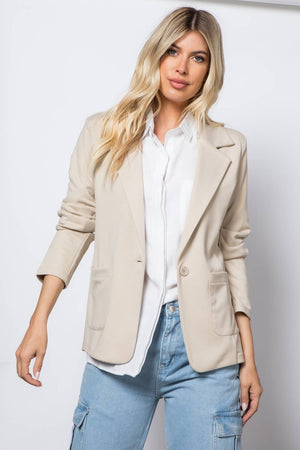 Ponte One Button Blazer in Light Khaki