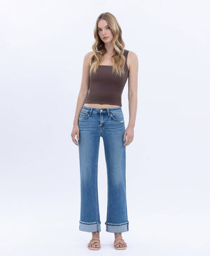 Lovervet Mid Rise Cuffed Ankle Slim Wide Jeans