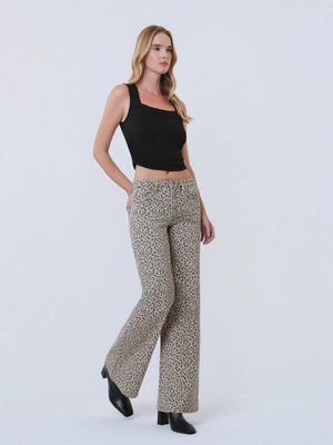 Lovervet Mid Rise Leopard Print Wide Leg Jeans