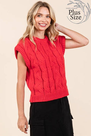 Curvy Cable Knit Sweater Vest in Black
