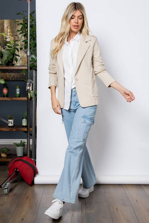 Ponte One Button Blazer in Light Khaki