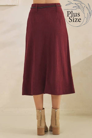 Curvy Corduroy Midi Skirt in Deep Burgundy
