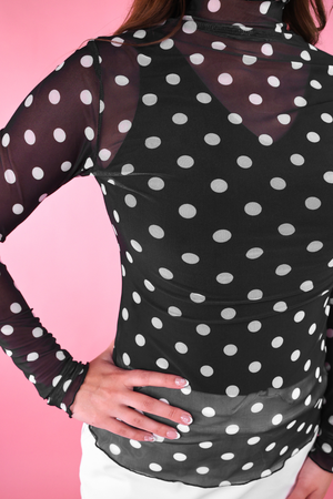 Keigan Mesh Top- After Dark Polka Dot: Black
