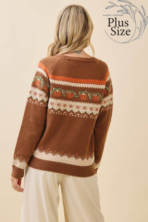 Autumn Pumpkin Knit Fair Isle Sweater