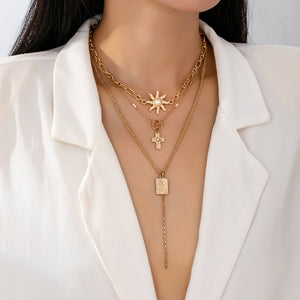 LAYER CELESTIAL CROSS SUN TOGGLE CHARM NECKLACE