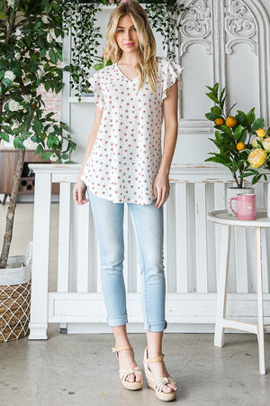 Ditsy Floral V-Neck Top with Dophin Hem