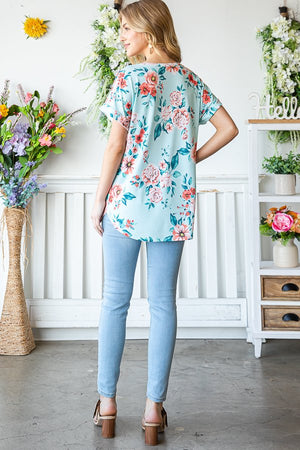 Mint Floral Dolman Sleeve V-Neck Top