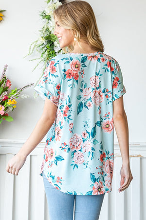 Mint Floral Dolman Sleeve V-Neck Top