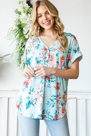 Mint Floral Dolman Sleeve V-Neck Top