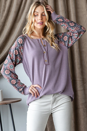 She’s a Wildflower Corded Long Sleeve Top in Dusty Lavendar
