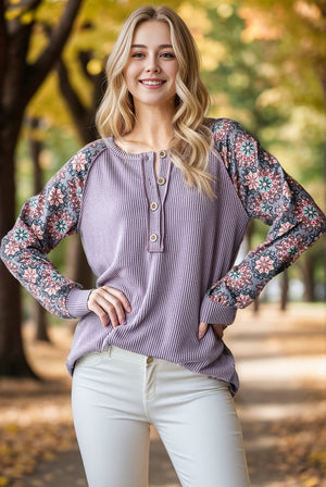 She’s a Wildflower Corded Long Sleeve Top in Dusty Lavendar