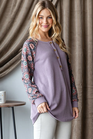 She’s a Wildflower Corded Long Sleeve Top in Dusty Lavendar