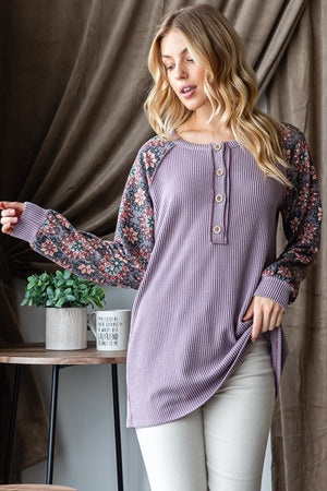She’s a Wildflower Corded Long Sleeve Top in Dusty Lavendar