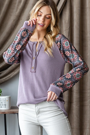 She’s a Wildflower Corded Long Sleeve Top in Dusty Lavendar