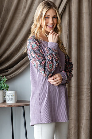 She’s a Wildflower Corded Long Sleeve Top in Dusty Lavendar