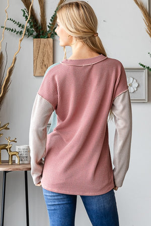 Waiting For Warming Weather Long Sleeve Corded Colorblock Top