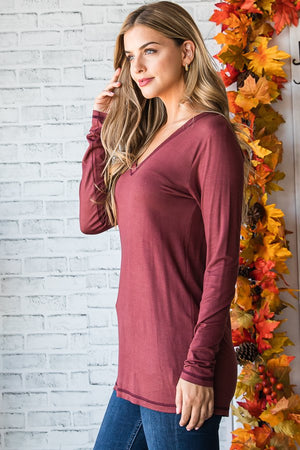Basic Bae Long Sleeve V-Neck Top in Marsala