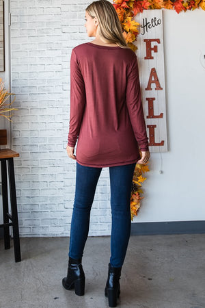Basic Bae Long Sleeve V-Neck Top in Marsala